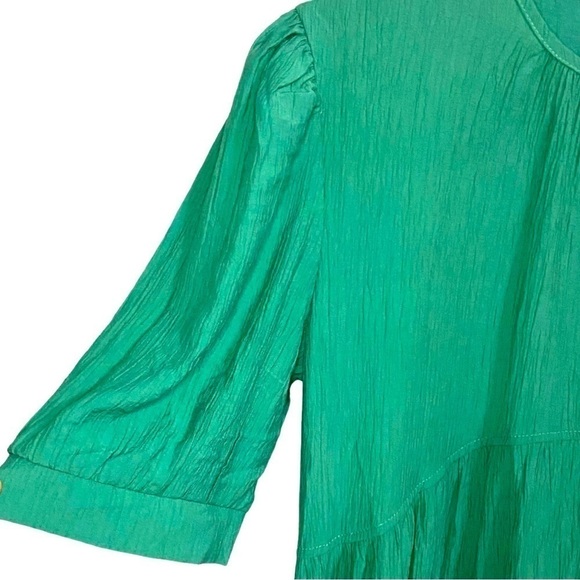 Pink Lily Ruched Midi Slip On Green Jewell Tone Girly Fairy Dress - Picture 4 of 6